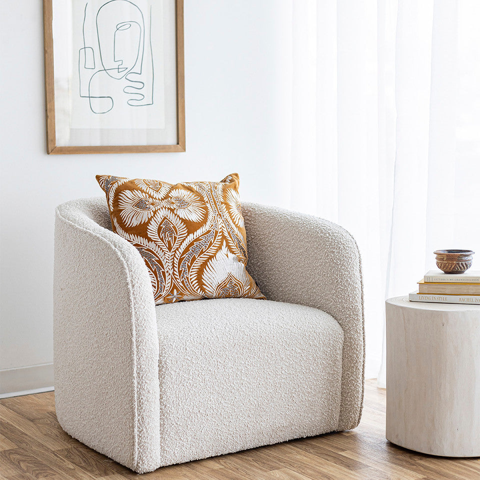 Evita Swivel Chair - Off-White Boucle
