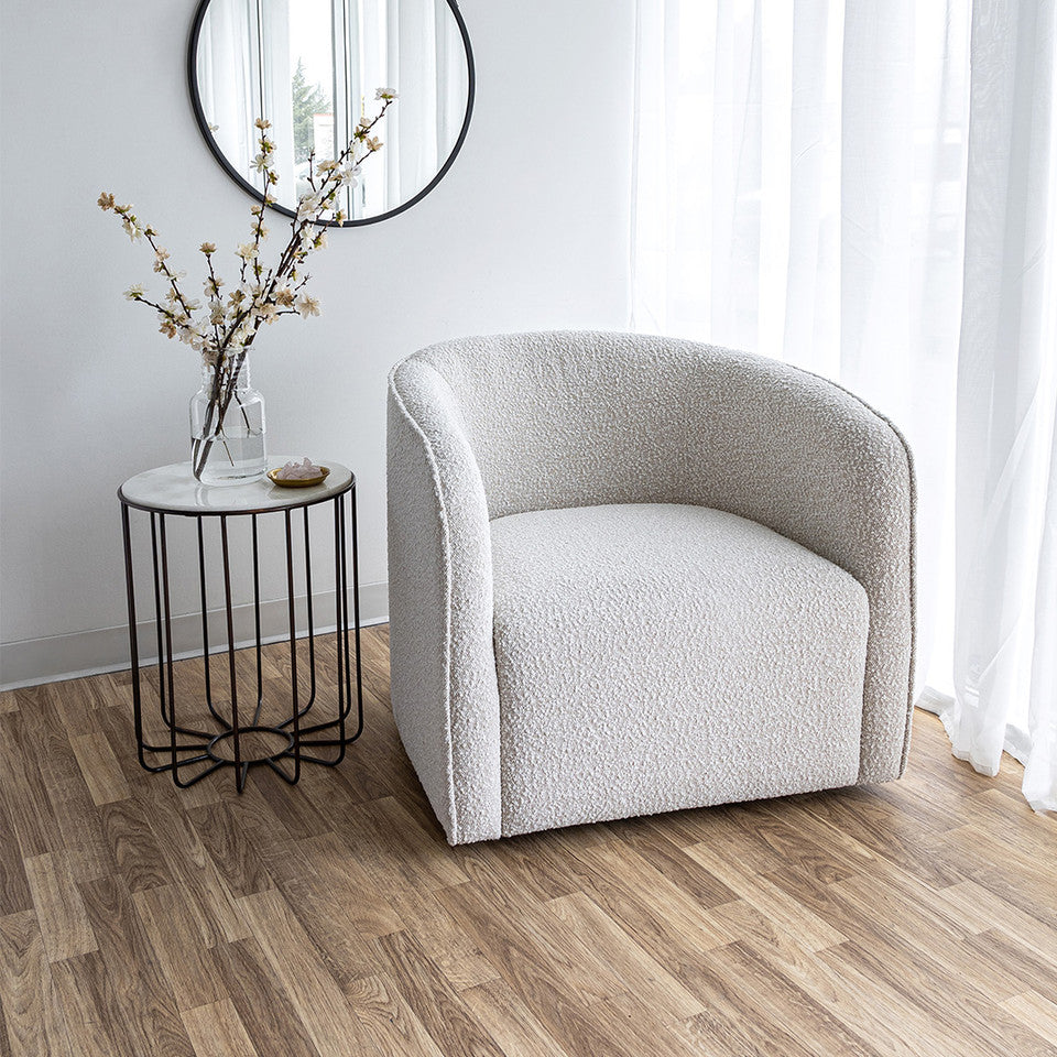 Evita Swivel Chair - Off-White Boucle