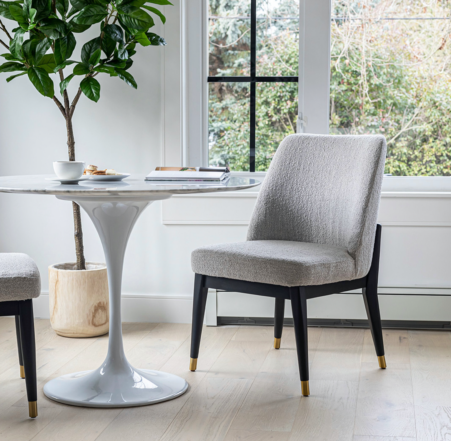 Fawcett Dining Chair - Dark Base - Taupe Boucle