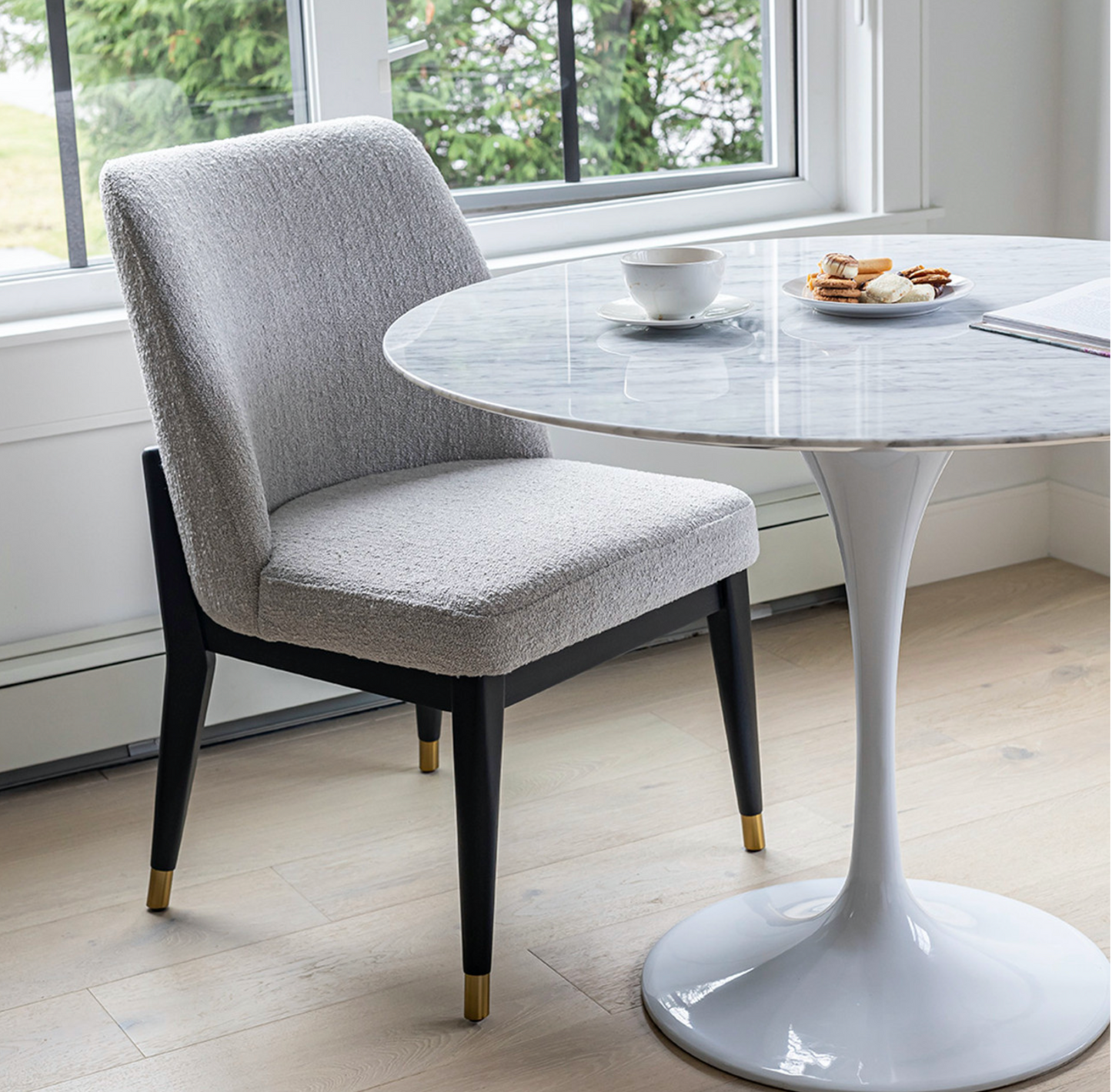 Fawcett Dining Chair - Dark Base - Taupe Boucle