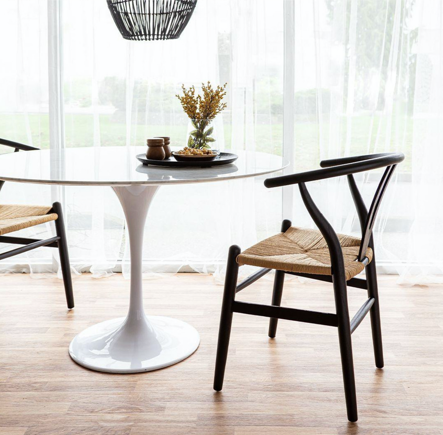 Frida Dining Chair - Black with Natural Seat