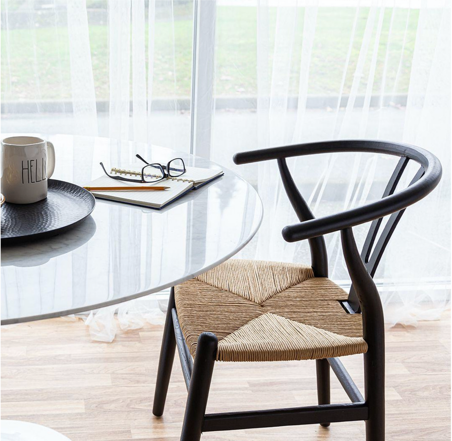 Frida Dining Chair - Black with Natural Seat