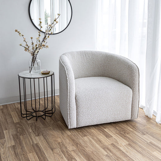 Evita Swivel Chair - Off-White Boucle